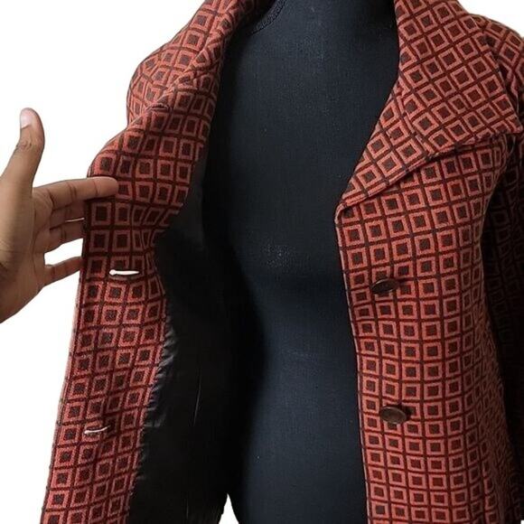 Adrienne Vittadini Womens Retro Print Wool Blend Cape Jacket size 4 Orange - Picture 11 of 15